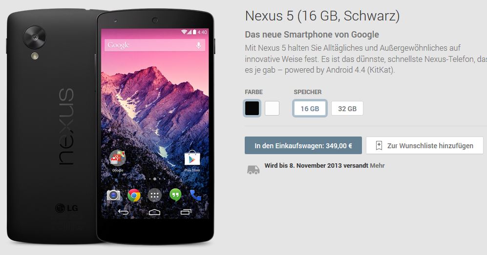 Nexus 5 (16 GB, Schwarz) - Geräte bei Google Play -Warenkorb Kauf